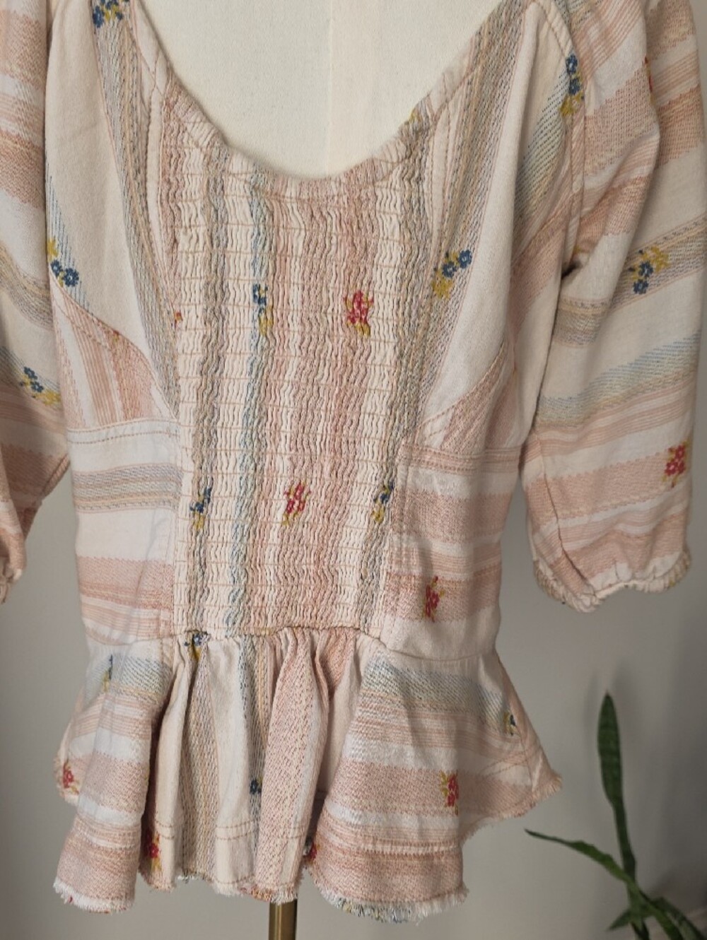 Pilcro Peach-Striped Floral Peplum Blouse - Picture 5 of 13